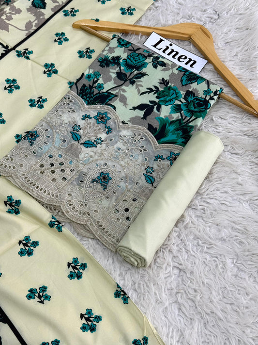 LINEN 3pc DAMAN Embroidered