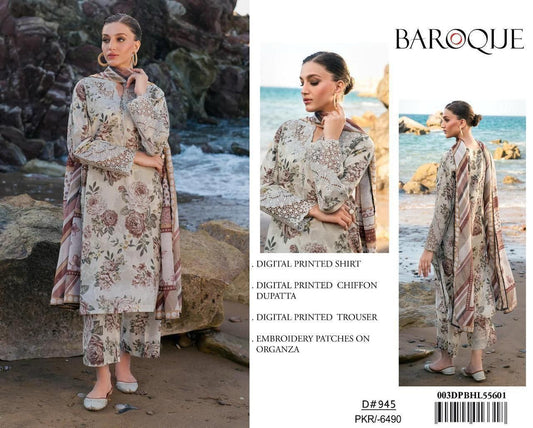 LAWN Digital Print 3pc With Patches